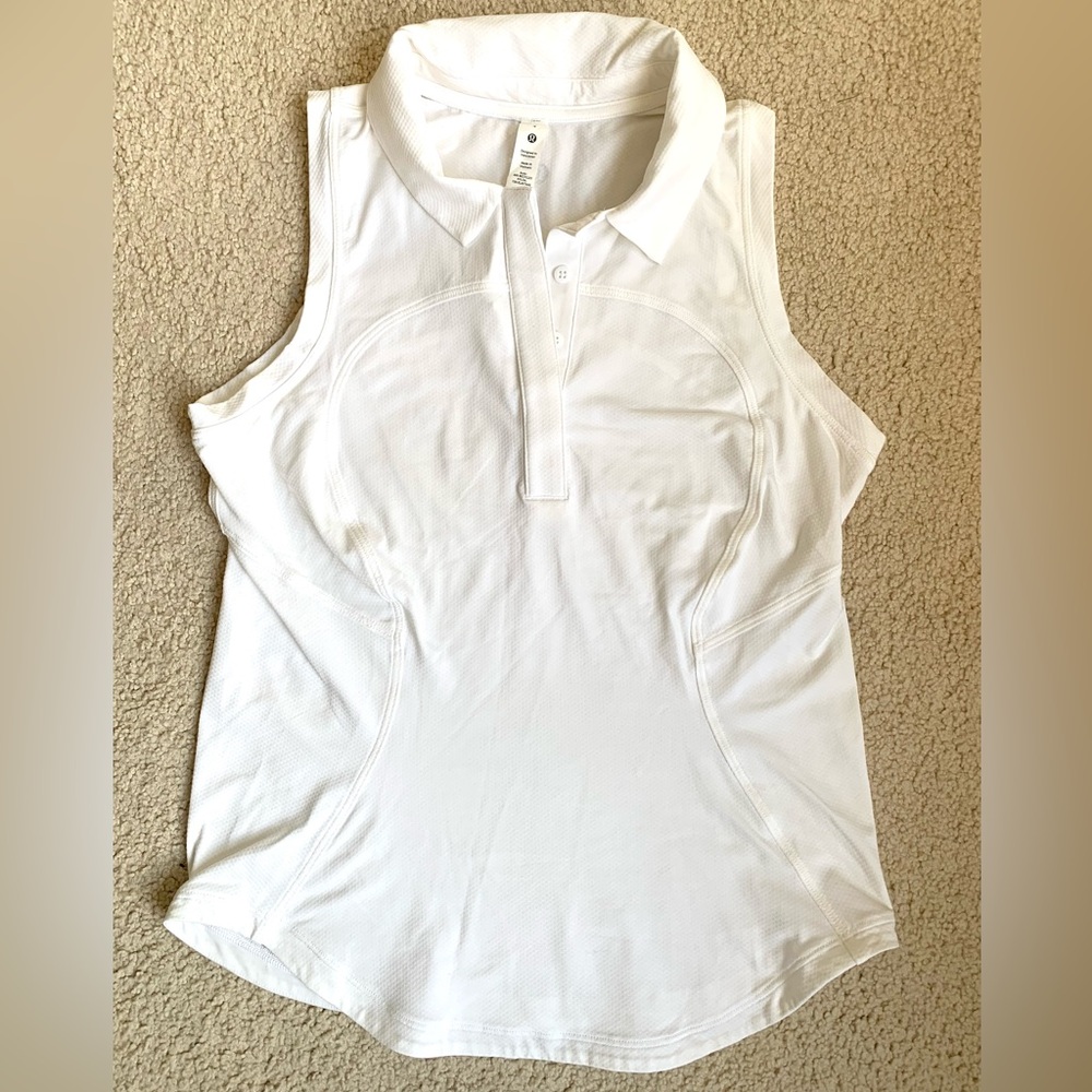 Lululemon White Quick-Dry Sleeveless Polo Tank